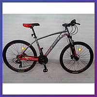 Велосипед горный двухколесный одноподвесный на алюминиевой раме Crosser Quick 26 дюймов 17" рама красный