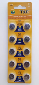 Батарейка T&E — AG10/LR1130 1.55V 10 шт., Alkaline, блістер (ціна за 1 батарейку)