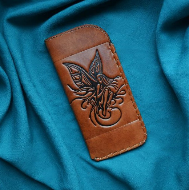 Футляр для окулярів з натуральної шкіри з художнім тисненням "Ельф", фото 1