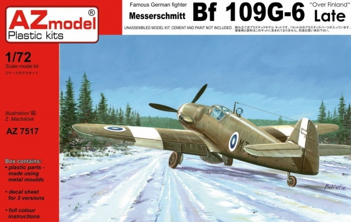 Пластикова модель 1/72 AZ model 7517 німецький винищювач Messerschmitt Bf 109 G-6 Late (3x camo) Finnland, фото 1