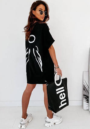 Літнє плаття футболка вільне з крилами чорне та біле, фото 2