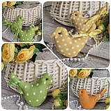 Пташки великодні льон, h 9,5 см х 11 см, великодній декор, фото 2