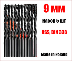 Свердло для металу 9 мм, набір із 5 шт Yato YT-4451