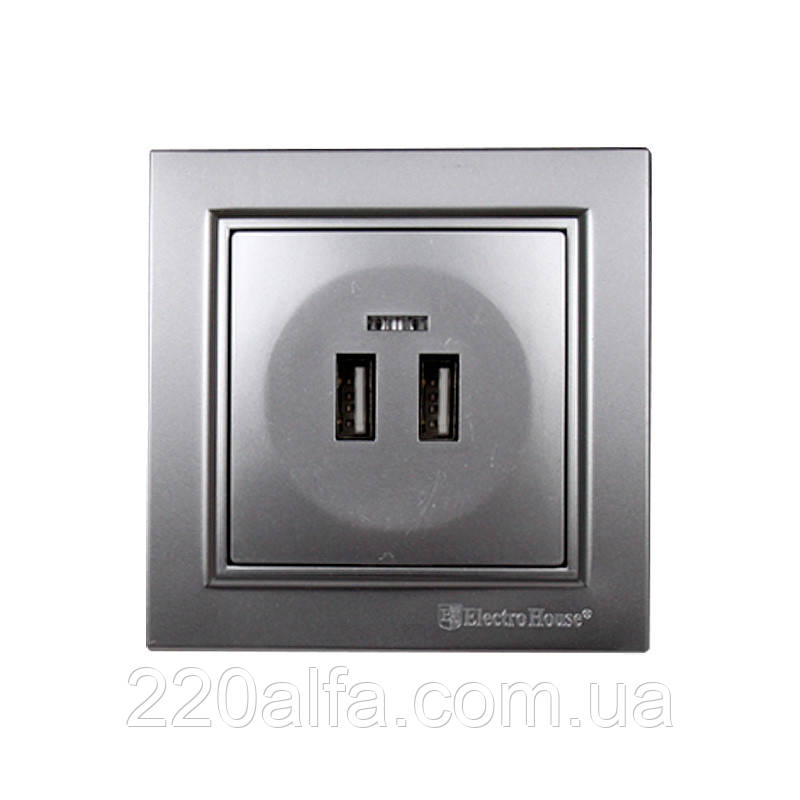 Розетка USB (2 порти) 2 A Enzo Срібний камінь, фото 1