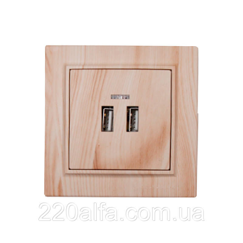 Розетка USB (2 порти) 2 A Enzo Світле дерево, фото 1