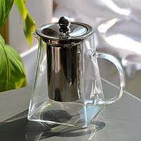 Прямокутний Скляний Заварювальний чайник з металічним ситом 750 мл