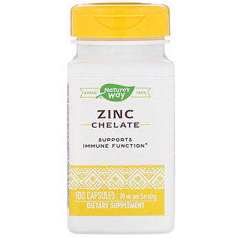 Цинк хелат 30 мг Nature's Way Zinc Chelate легкозасвоювана форма 100 капсул