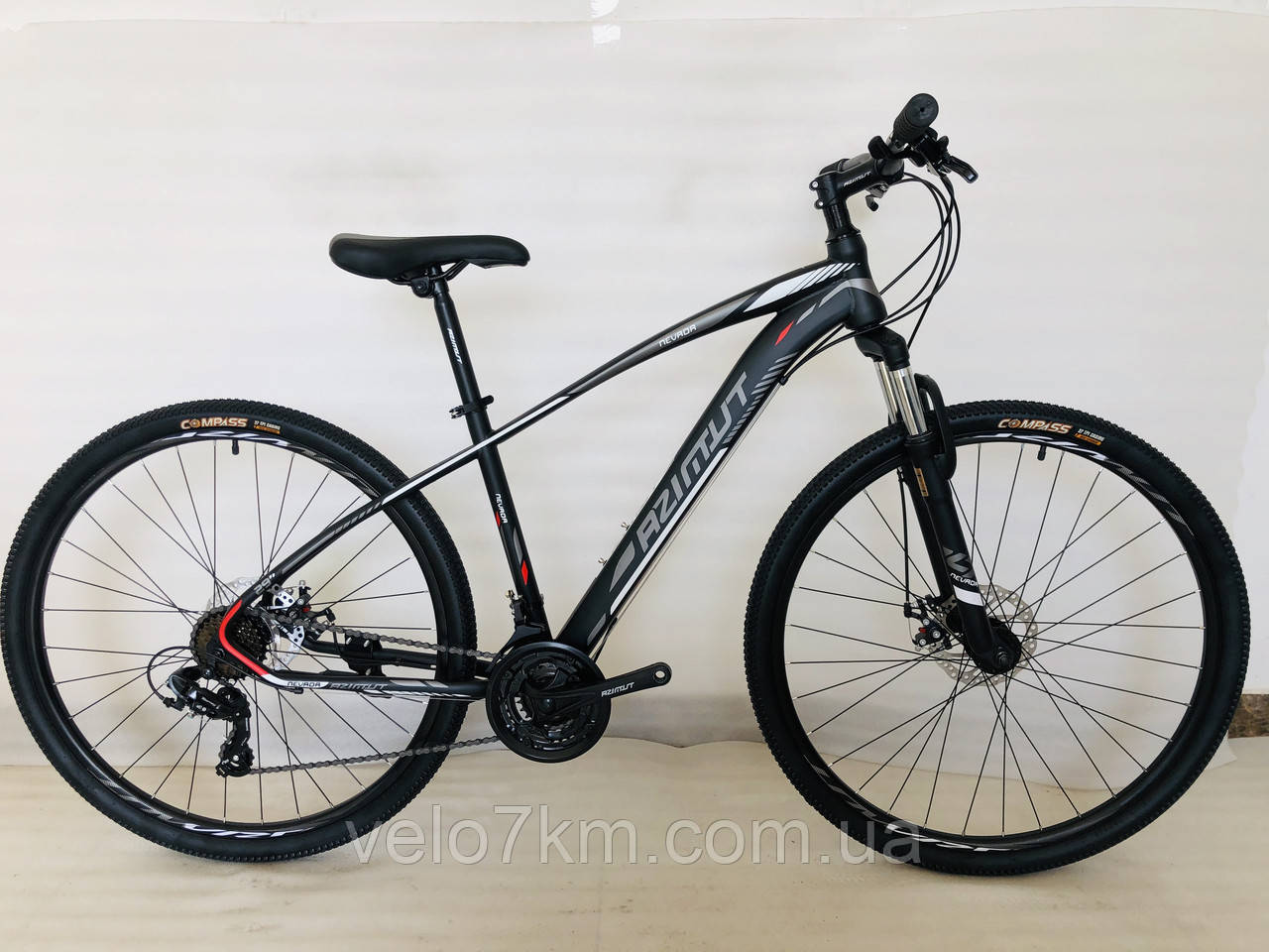 Горный скоростной велосипед Azimut Nevada 24"GD стальная рама 15" 21 скорость от Shimano черно-белый