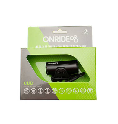 Передній ліхтар ONRIDE Cub USB 200 Lm Чорний, фото 2