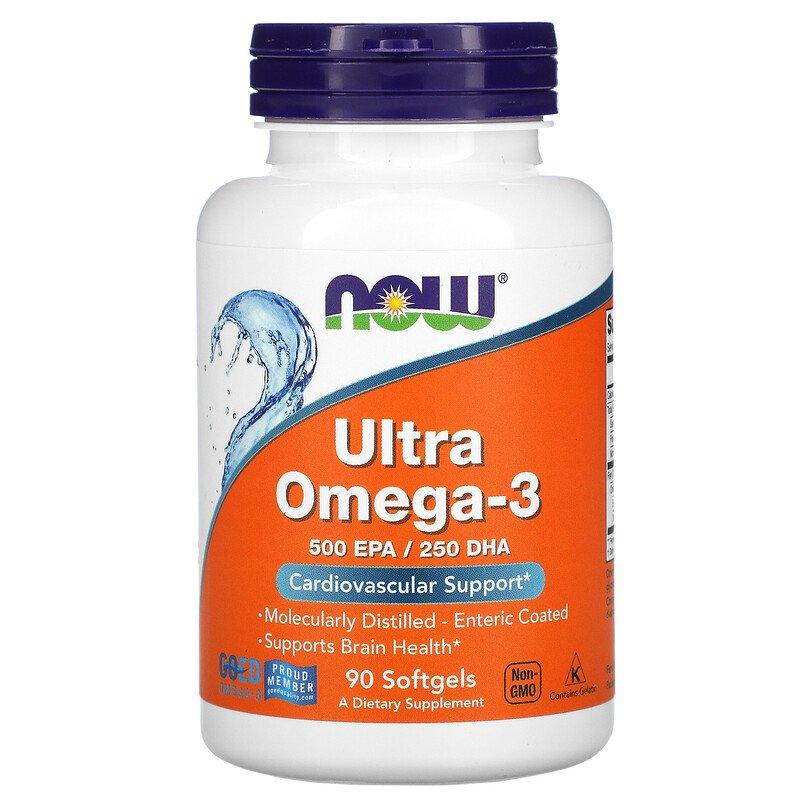 Now Foods, ультра омега 3, 90 капсул