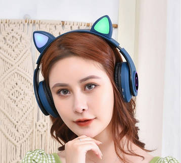 Бездротові навушники CXT-B39 Cat Ear Bluetooth з котячими вушками і LED підсвічуванням Синій, фото 2