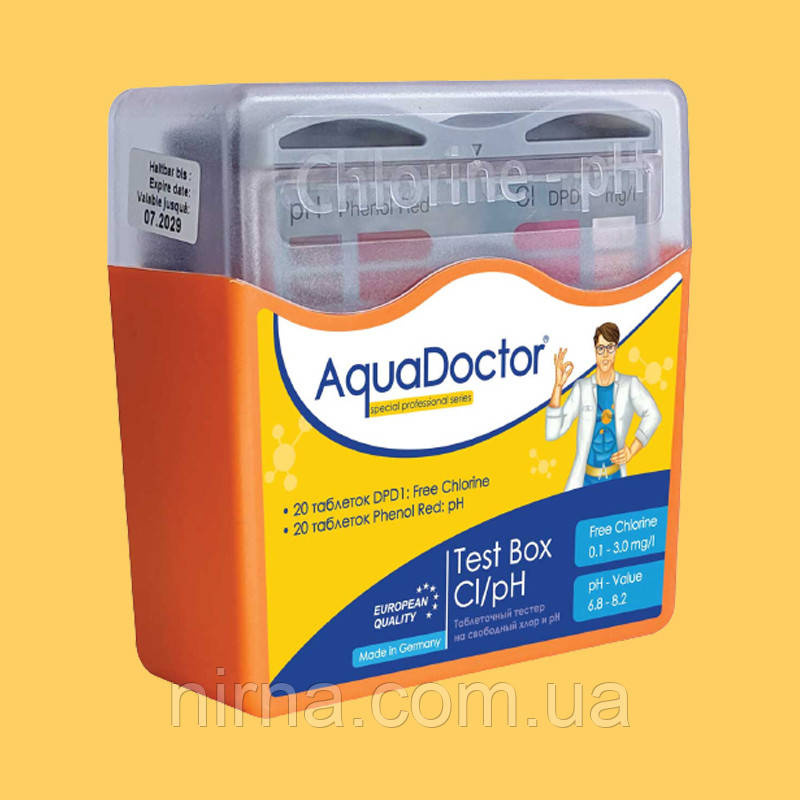 AquaDoctor Box таблетковий тестер для басейну Cl і pH. Для вимірювання, перевірки рівня хлору і Пш у басейні
