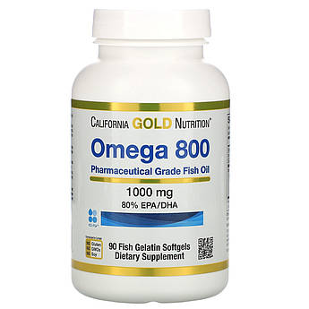Омега 800 California Gold Nutrition Риб'ячий жир 80% ЕПК ДГК Омега 3 високої концентрації 90 капсул