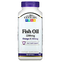 Рыбий жир 1200 мг 21st Century Omega-3 360 мг Fish Oil поддержка здоровья сердца 90 мягких желатиновых капсул