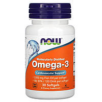 Омега 3 180 EPA 120 DHA Now Foods Omega 3 поддержка здоровья сердца 30 капсул