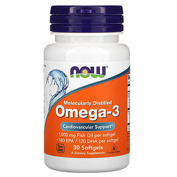 Омега 3 180 EPA 120 DHA Now Foods Omega 3 підтримка здоров'я серця 30 капсул