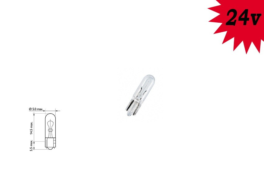 Автомобільна лампа T5 (W1,2W) 24V 1,2W W2x4,6d