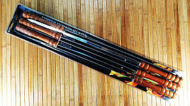 Набір шампурів з нержавіючої сталі 6 штук з дерев'яною ручкою 60 см | Шампура | Набір шампурів