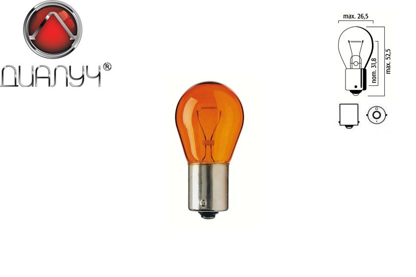 Автомобільна лампа Діапроменів P21W 12 V 21 W BA15s Amber