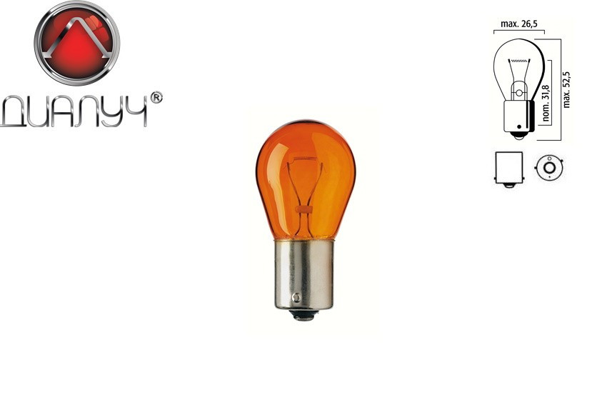 Автомобільна лампа Діапроменів P21W 12 V 21 W BAU15s Amber