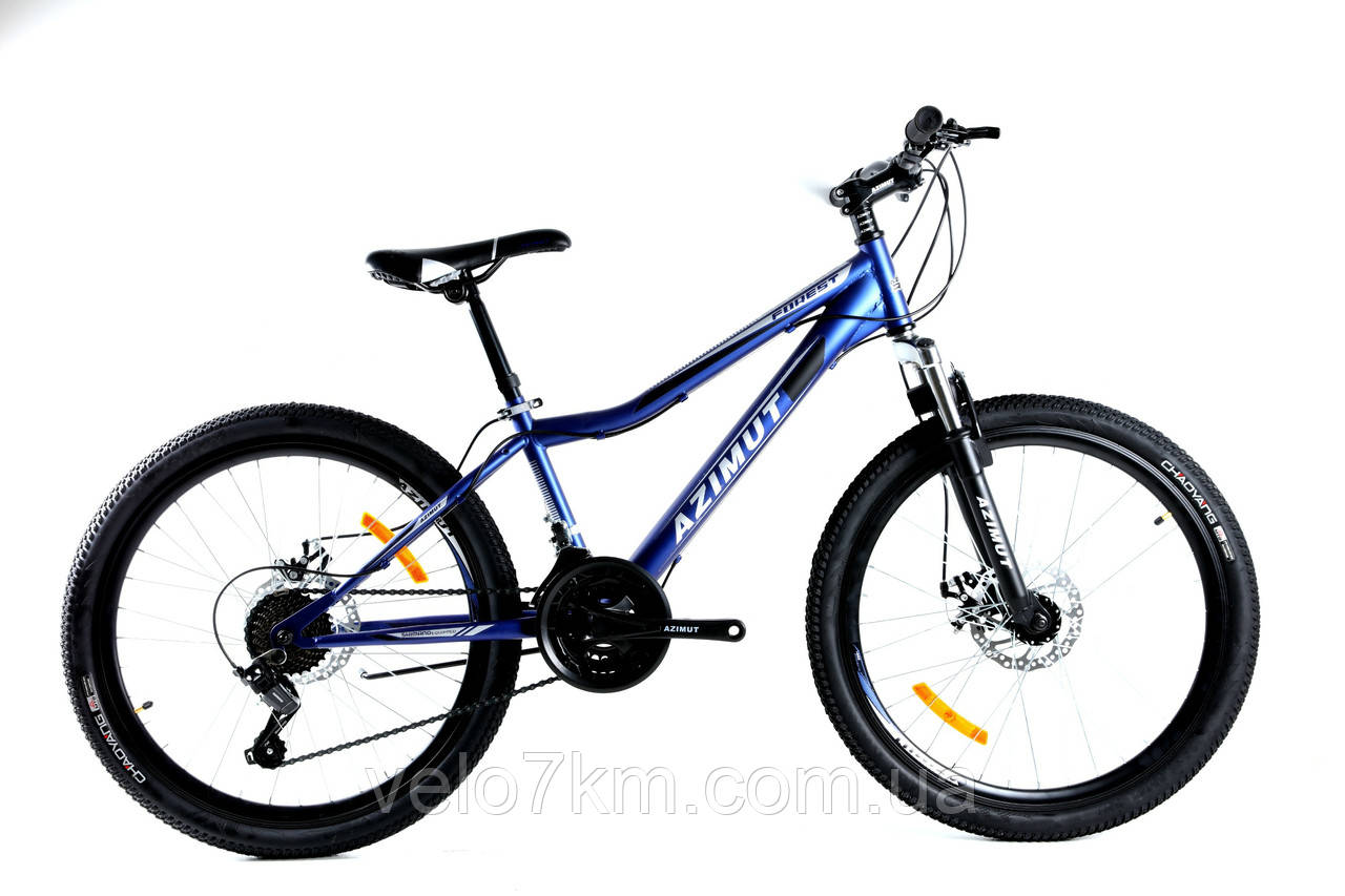 Горный подростковый велосипед Azimut Forest 24"D стальная рама 12,5"собран.в кор синий+крылья в ПОДАРОК