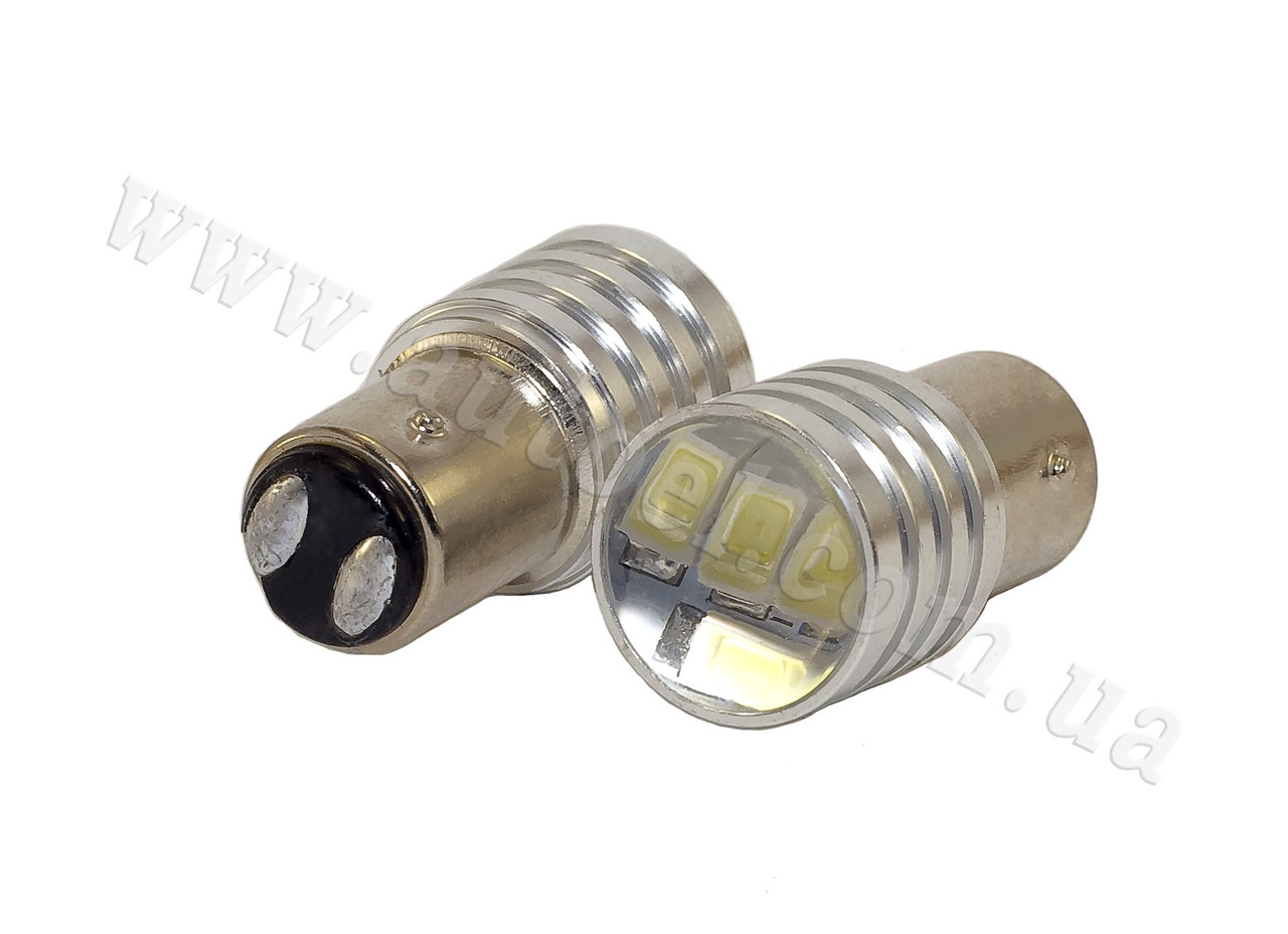 Світлодіодна автомобільна лампа S25 BAY15D 6 SMD (7014) 12 V WHITE з лінзою
