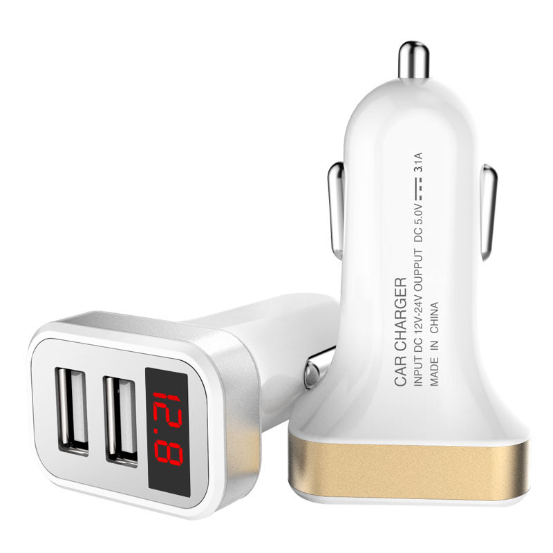 Універсальний автомобільний зарядний пристрій 2 USB 3.1 А з дисплеєм (вольтметр + амперметр)