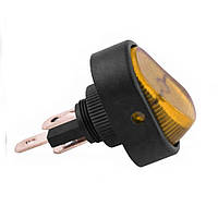 Перемикач клавішний ON-OFF 3 pin овальний з підсвічуванням.  Жовтий.