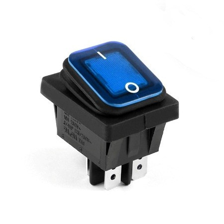 Перемикач клавішний герметичний ON-OFF 4 pin (срібло) прямокутний з LED-підсвіткою. Синій., фото 1