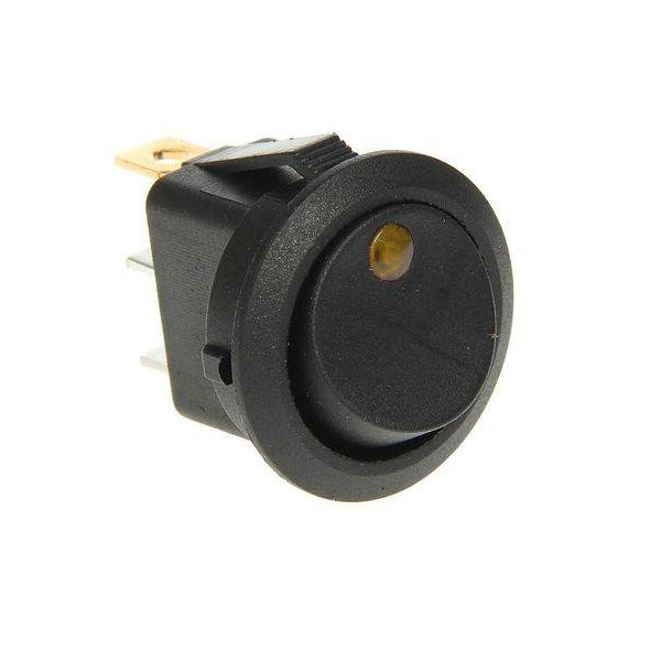 Перемикач клавішний ON-OFF 3 pin круглий. Чорний з жовтим підсвічуванням., фото 1