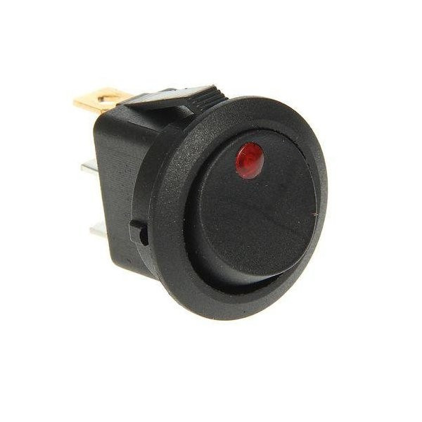 Перемикач клавішний ON-OFF 3 pin круглий. Чорний з червоним підсвічуванням.