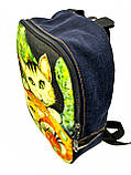 Джинсовий рюкзак Коти зеленоглазики, фото 2