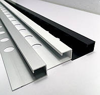 Алюминиевый П-образный квадратный профиль для плитки 10 мм Квадро ТК 10 L-2.7м Серебро анод