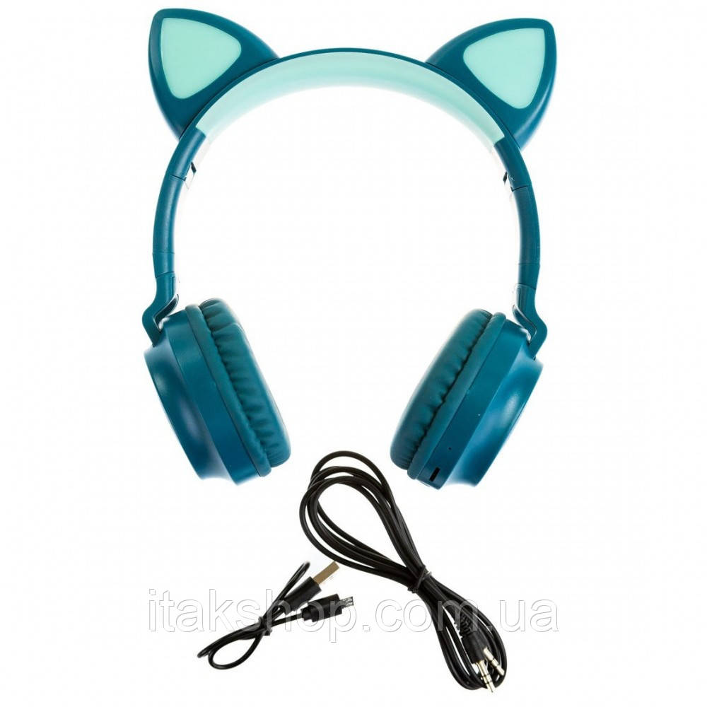 Беспроводные наушники ZW-028 Cat Ear Bluetooth с кошачьими ушками и LED подсветкой Зеленый - фото 3 - id-p1394139796