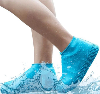 Силіконові чохли-бахіли для взуття від дощу та бруду, блакитні Розмір М (KG-2435)