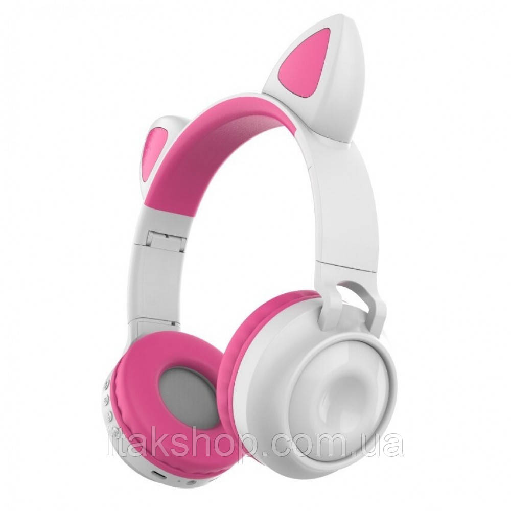 Беспроводные наушники ZW-028 Cat Ear Bluetooth с кошачьими ушками и LED подсветкой Белый/Розовый - фото 1 - id-p1394151384