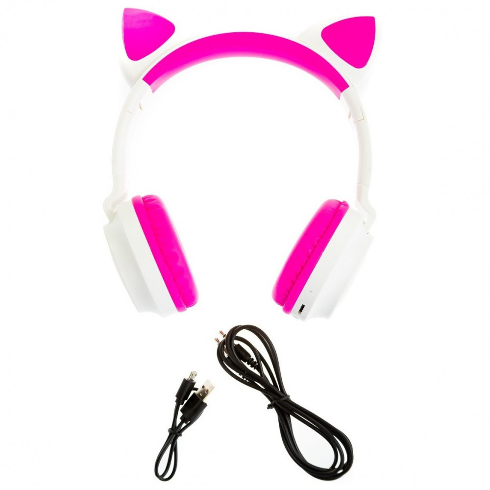 Беспроводные наушники ZW-028 Cat Ear Bluetooth с кошачьими ушками и LED подсветкой Белый/Розовый - фото 3 - id-p1394151384