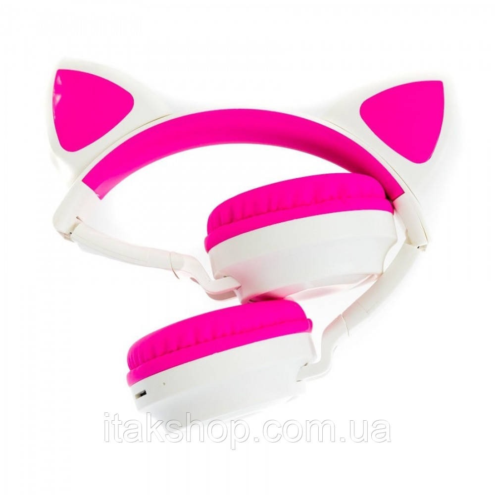 Беспроводные наушники ZW-028 Cat Ear Bluetooth с кошачьими ушками и LED подсветкой Белый/Розовый - фото 4 - id-p1394151384