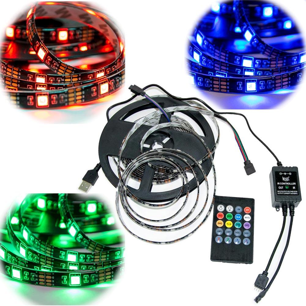 Світлодіодна стрічка з пультом rgb Led Strip 5050 на 5м. реагує на звук, | светодиодная лента