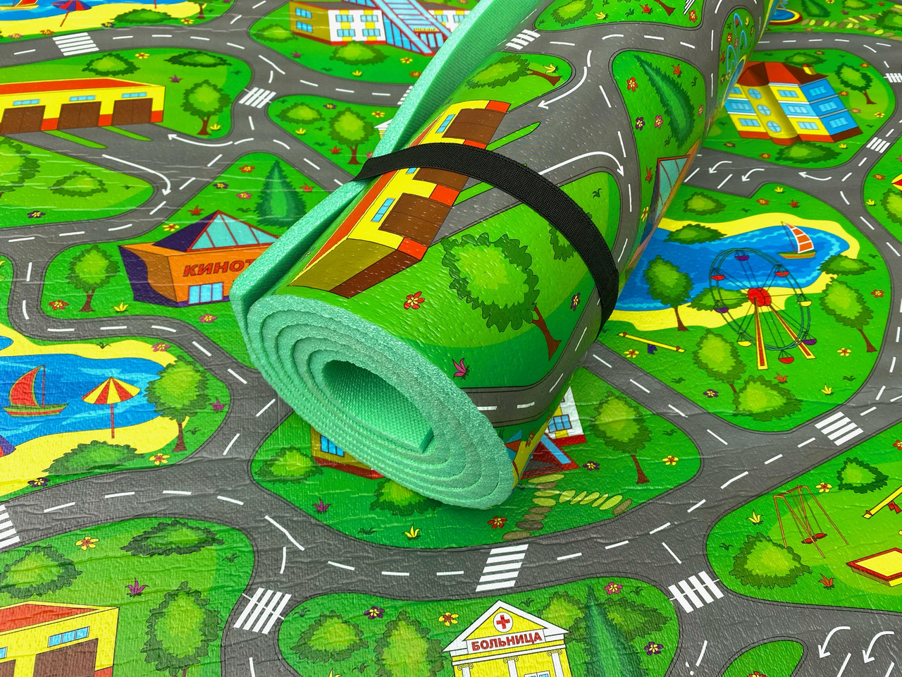 Дитячий інтерактивний теплий килимок 2000х1100х8мм "Городок" для розвитку дитини на підлогу, повзання та ігор