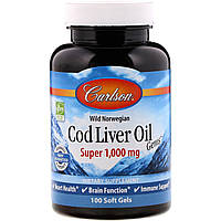 Carlson Labs, Рыбий жир печени дикой норвежской трески, 1000 мг, Cod Liver Oil, 100 капсул