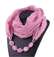 Жіночий шарф з намистом світло-рожевий - довжина шарфа 150см, ширина 60см, змішаний бавовна