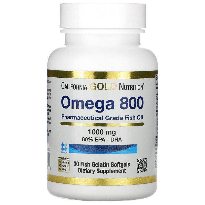 California Gold Nutrition, омега-800, ультраконцентрований риб’ячий жир із омега-3, у формі тригліцеридів kd-pur, 1000 мг, 30 капс