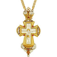 Крест наперсный латунный в позолоте с украшениями и цепью