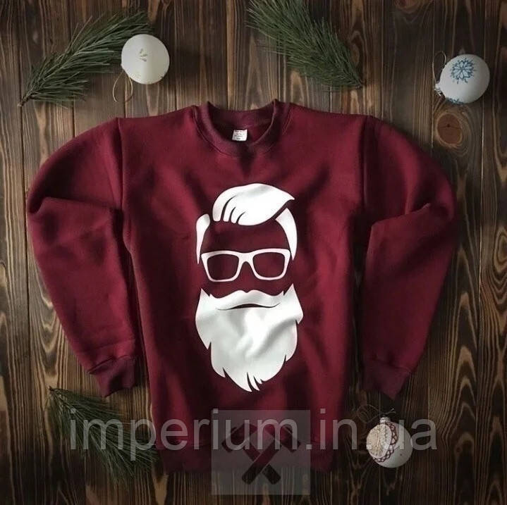 Бордовий новорічний світшот лого санта хіпстер | кофта santa hipster