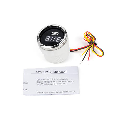 Цифровий вольтметр у човен I GAUGE 52MM з функцією попередження чорний LED дисплей 8-16V, фото 3