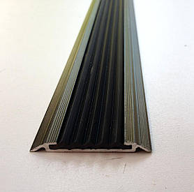 Алюмінієва накладка на щаблі з одного протиковзкою вставкою плоска, 48 мм. УЛ 150. Бронза оливка (краш), 1.0 м