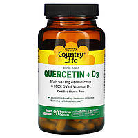 Кверцетін 500 мг та Вітамін Д3 Country Life Quercetin D3 для імунітету 90 рослинних капсул