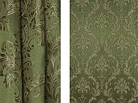 Портьерная ткань для штор Жаккард болотного цвета с коронками (103709)