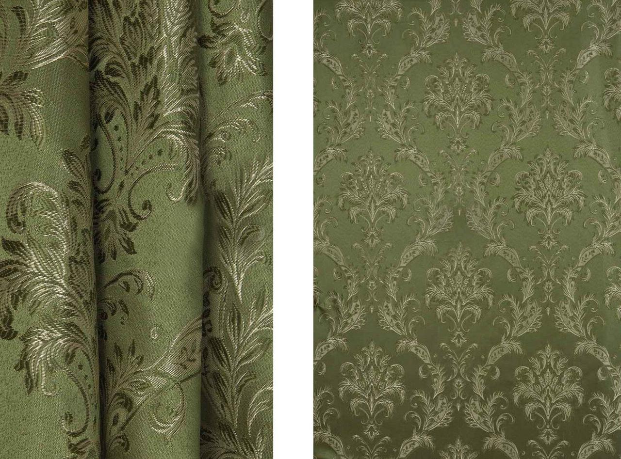 Портьерная ткань для штор Жаккард болотного цвета с коронками (103709) - фото 1 - id-p1202069475